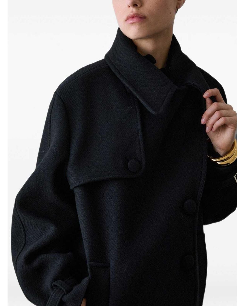 Liu Jo Black Wool Coat With Waist Belt
