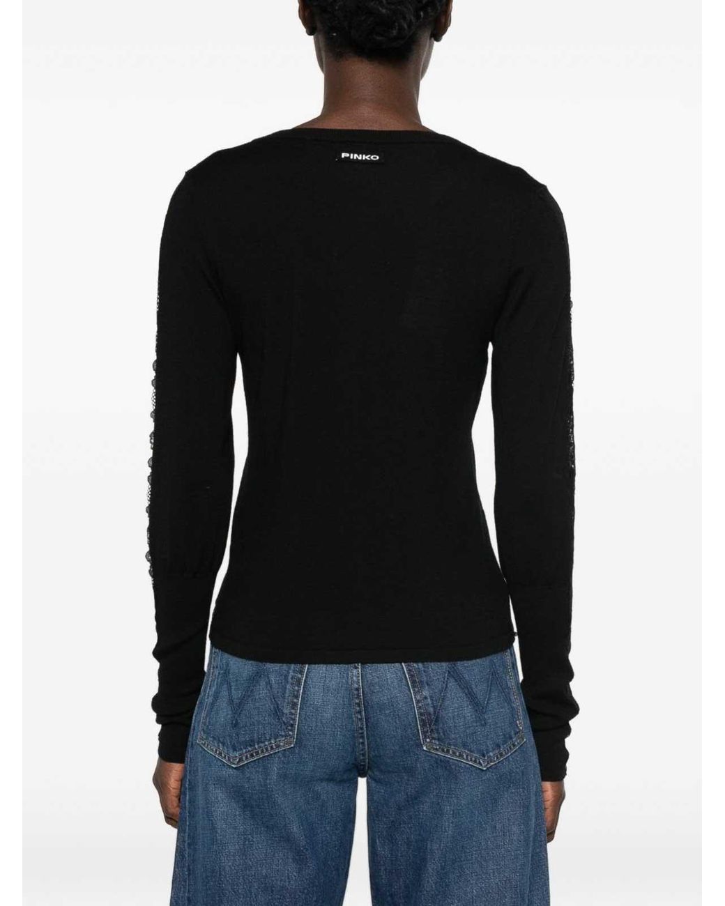 Pinko Black Urlo Wool Cardigan With Lace