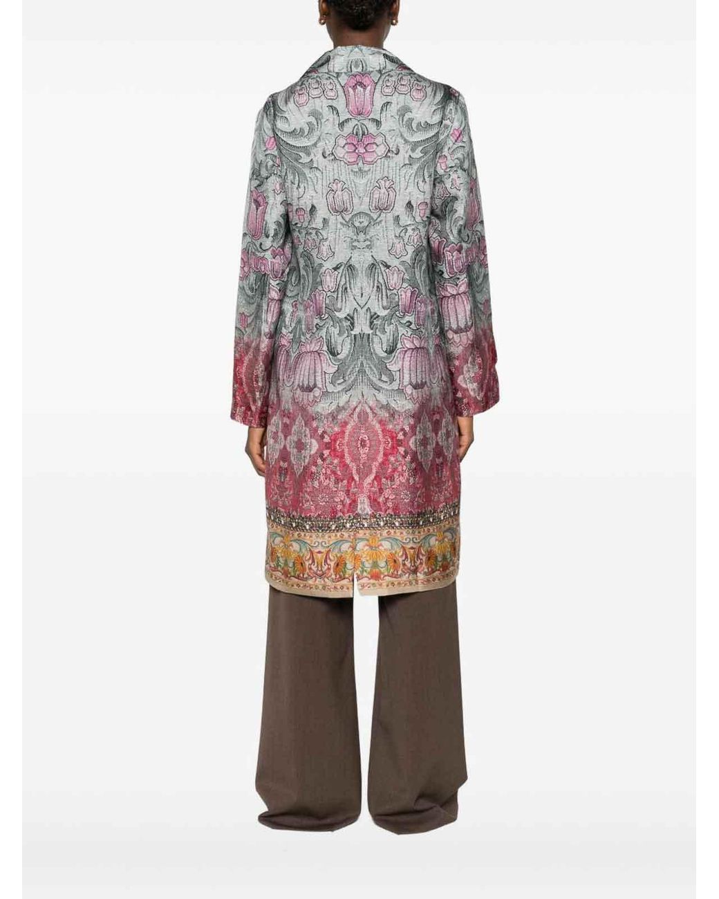 Pierre Louis Mascia Gray Silk Printed Single-Breasted Coat