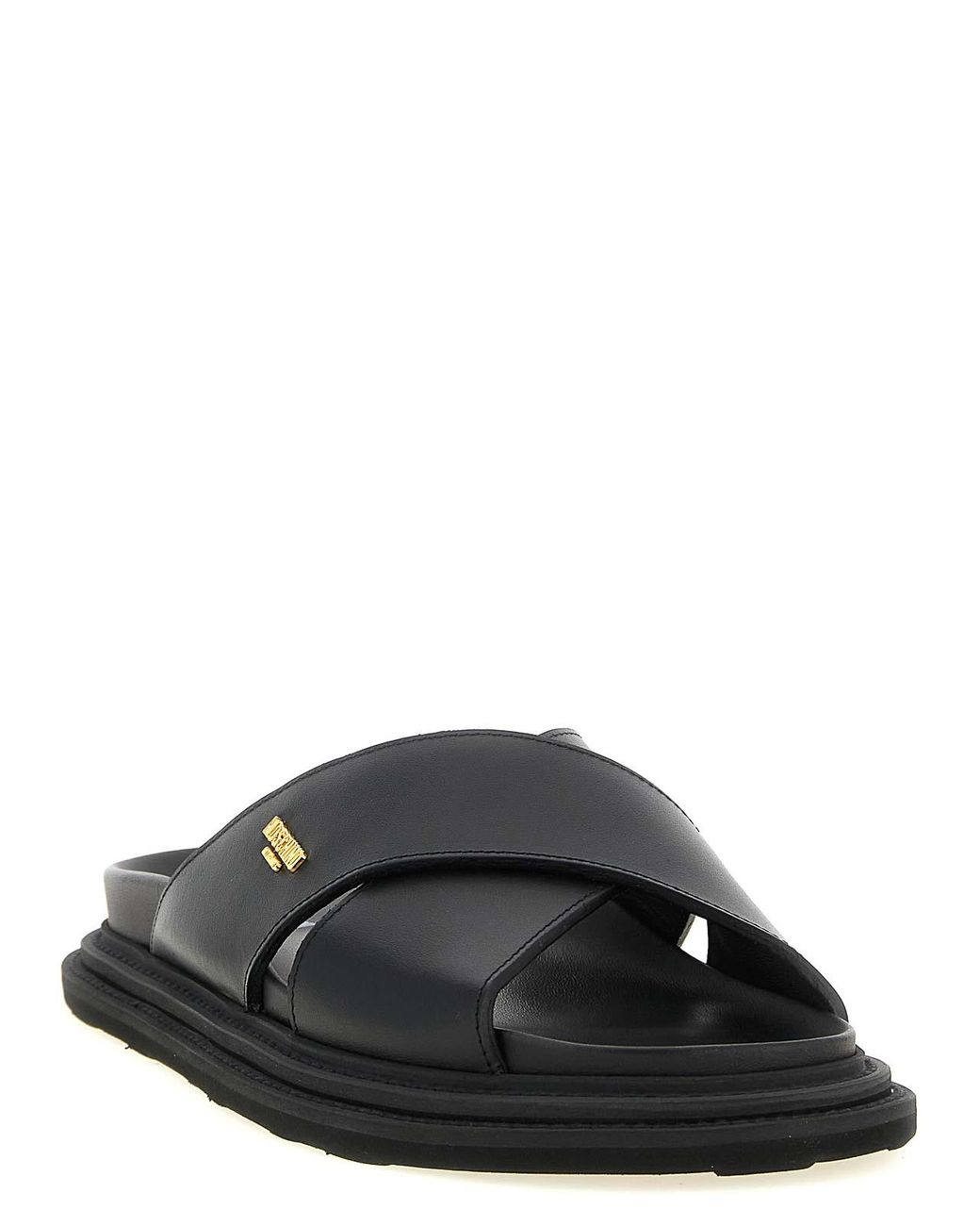 Moschino Black Leather Sabots With Logo