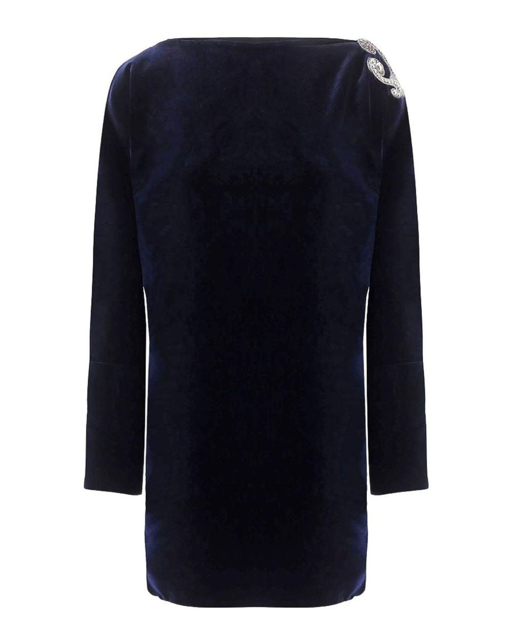 Versace Blue Short Dress With Detail On Shoulder
