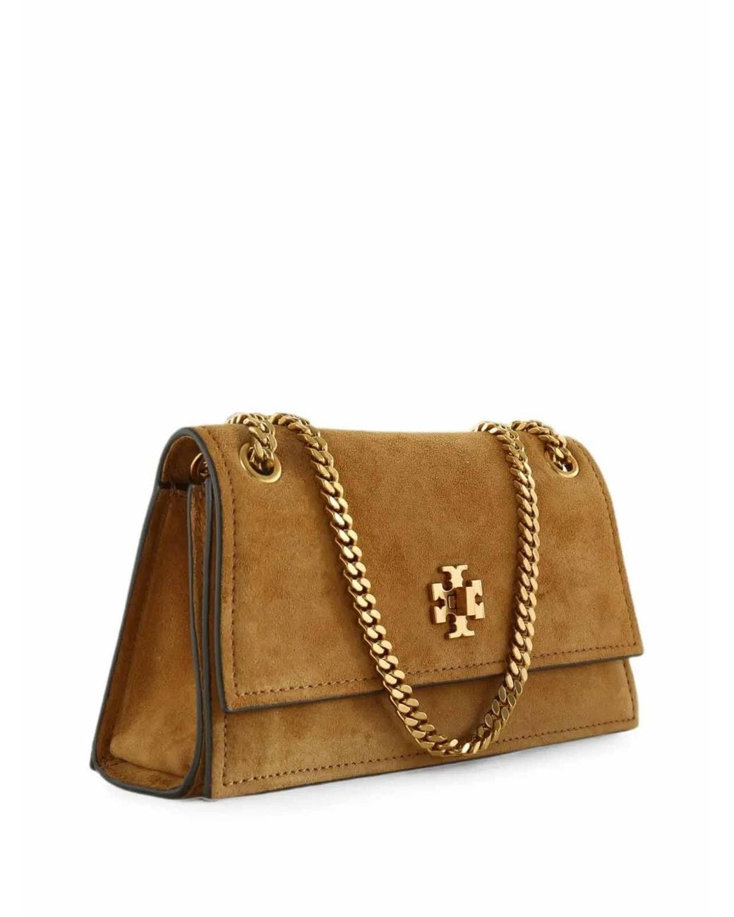 Tory Burch White Kira Turnlock Suede Mini Bag Toffee