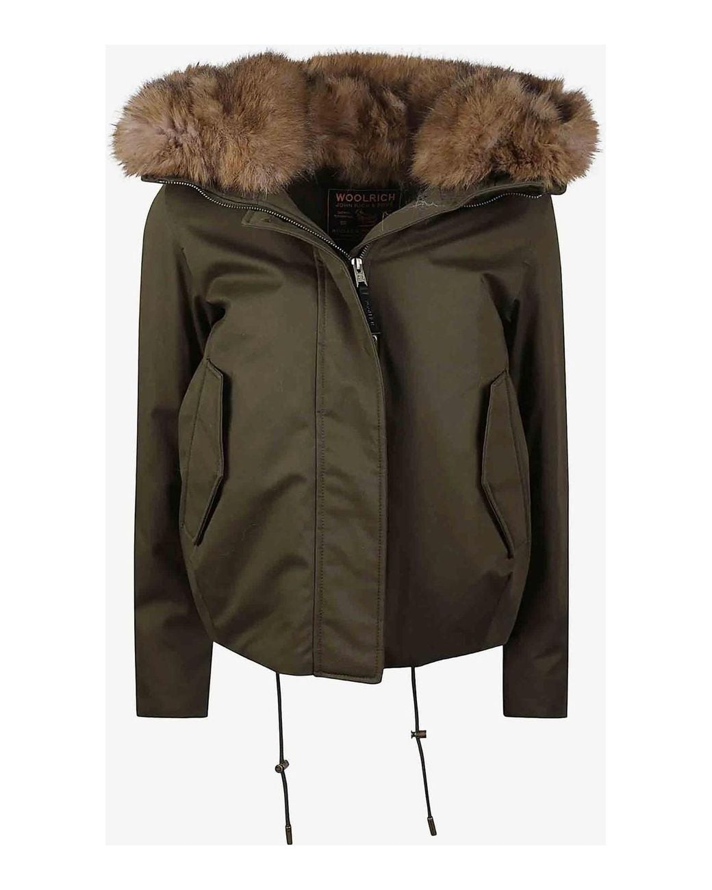 Woolrich Green Hooded Jacket With Fluffy Trim