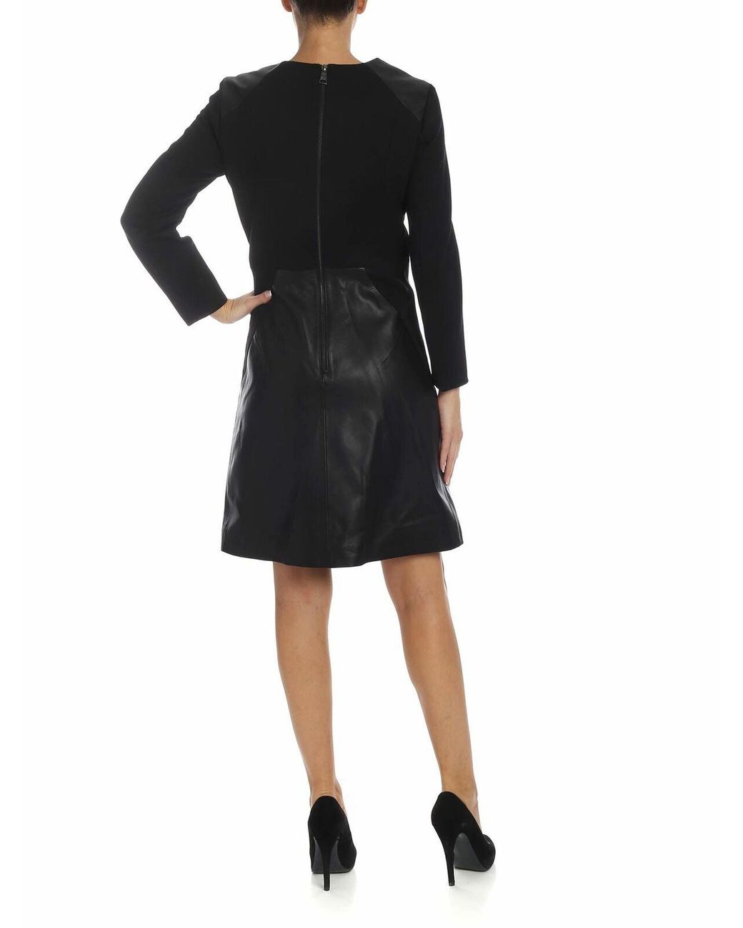 Karl Lagerfeld Black Long-Sleeved Crewneck Dress