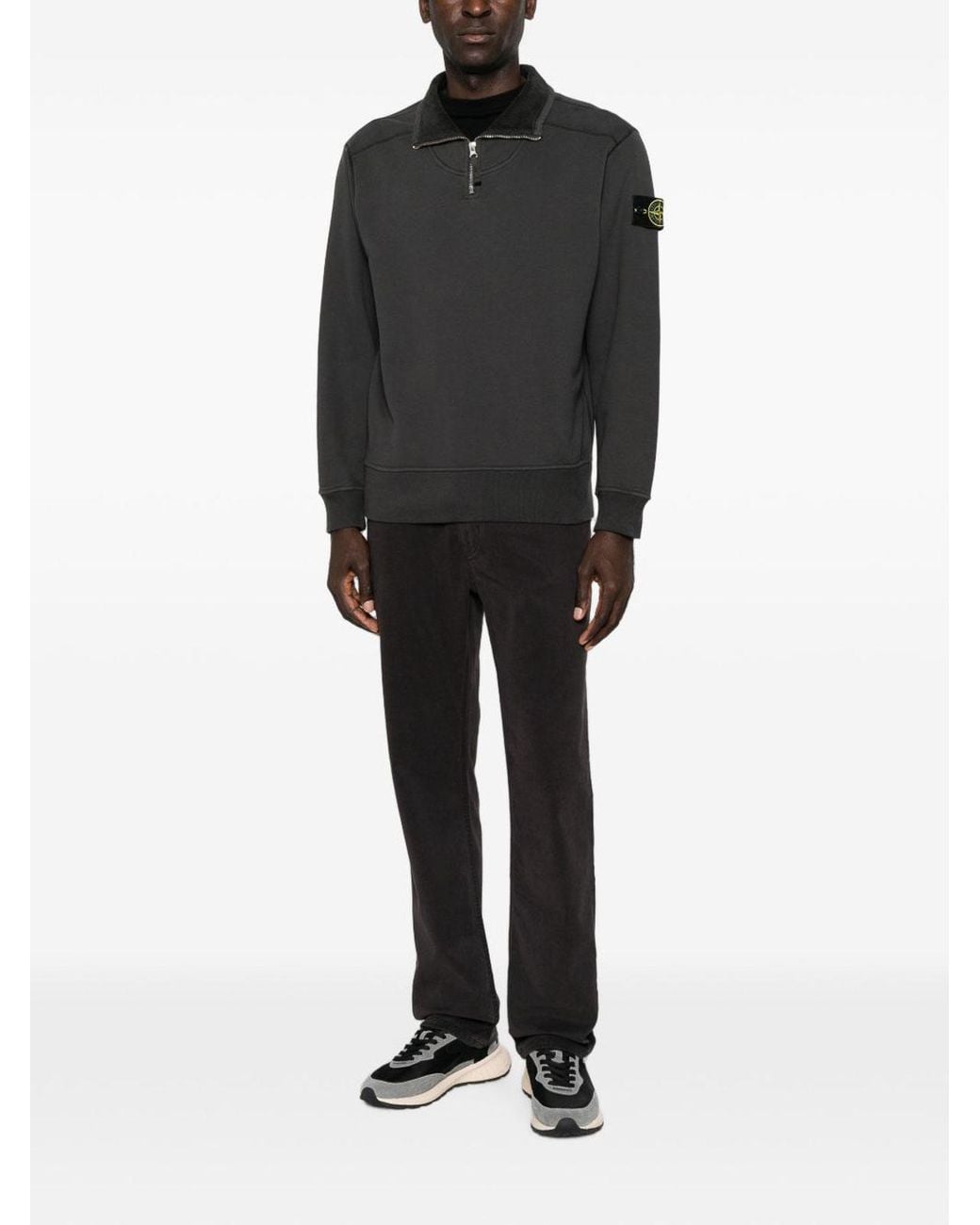 Stone Island Black Organic Cotton Half-Zip Sweatshirt for men