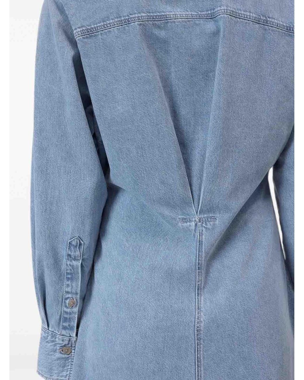 Closed Blue Waisted Shirt Dress