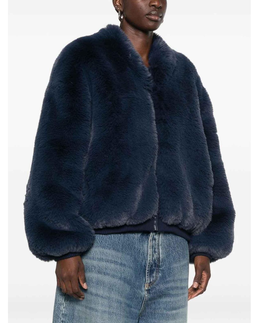 Frankie Shop Blue Senna Faux Fur Jacket