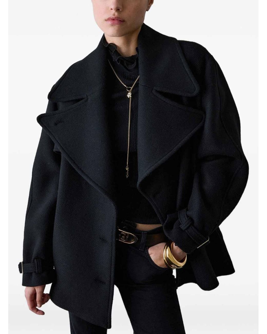 Liu Jo Black Wool Coat With Waist Belt