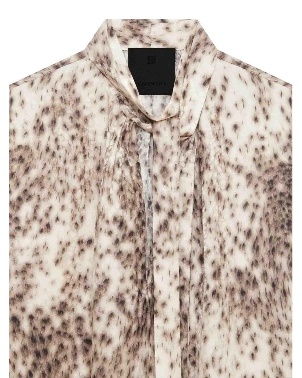 Givenchy Natural Snow-Leopard Printed Lavalliere Blouse