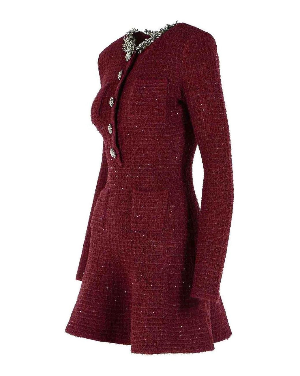 Self-Portrait Red Burgundy Cotton Blend Mini Dress