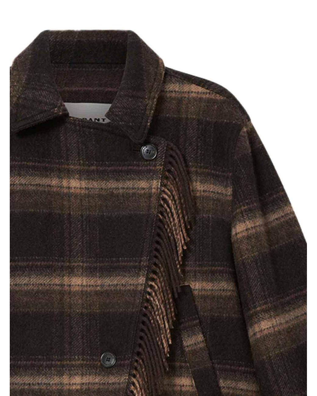 Isabel Marant Black And Khaki Checked Fringed Short Coat