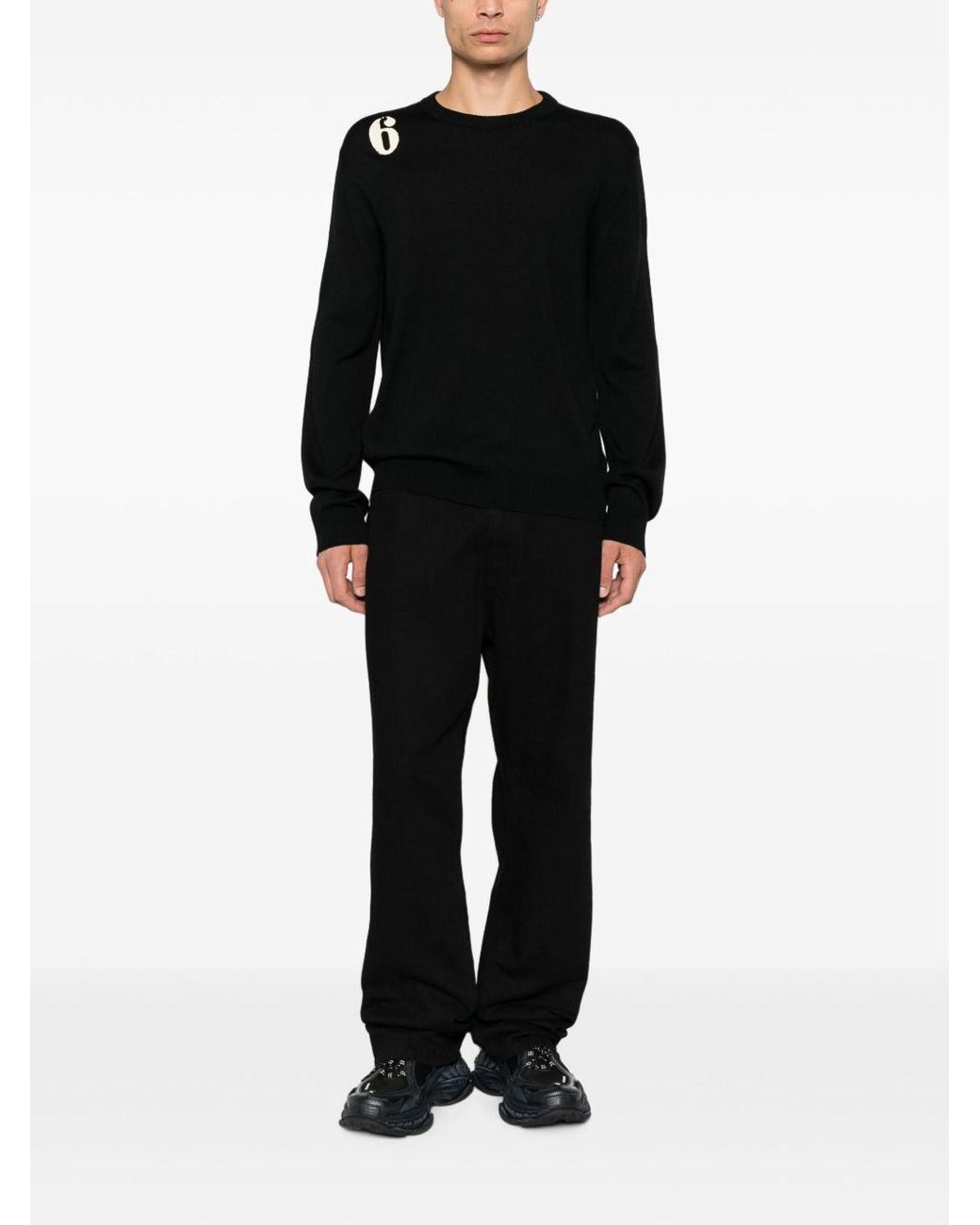 MM6 by Maison Margiela Black Lightweight Wool Crew Neck Sweater for men