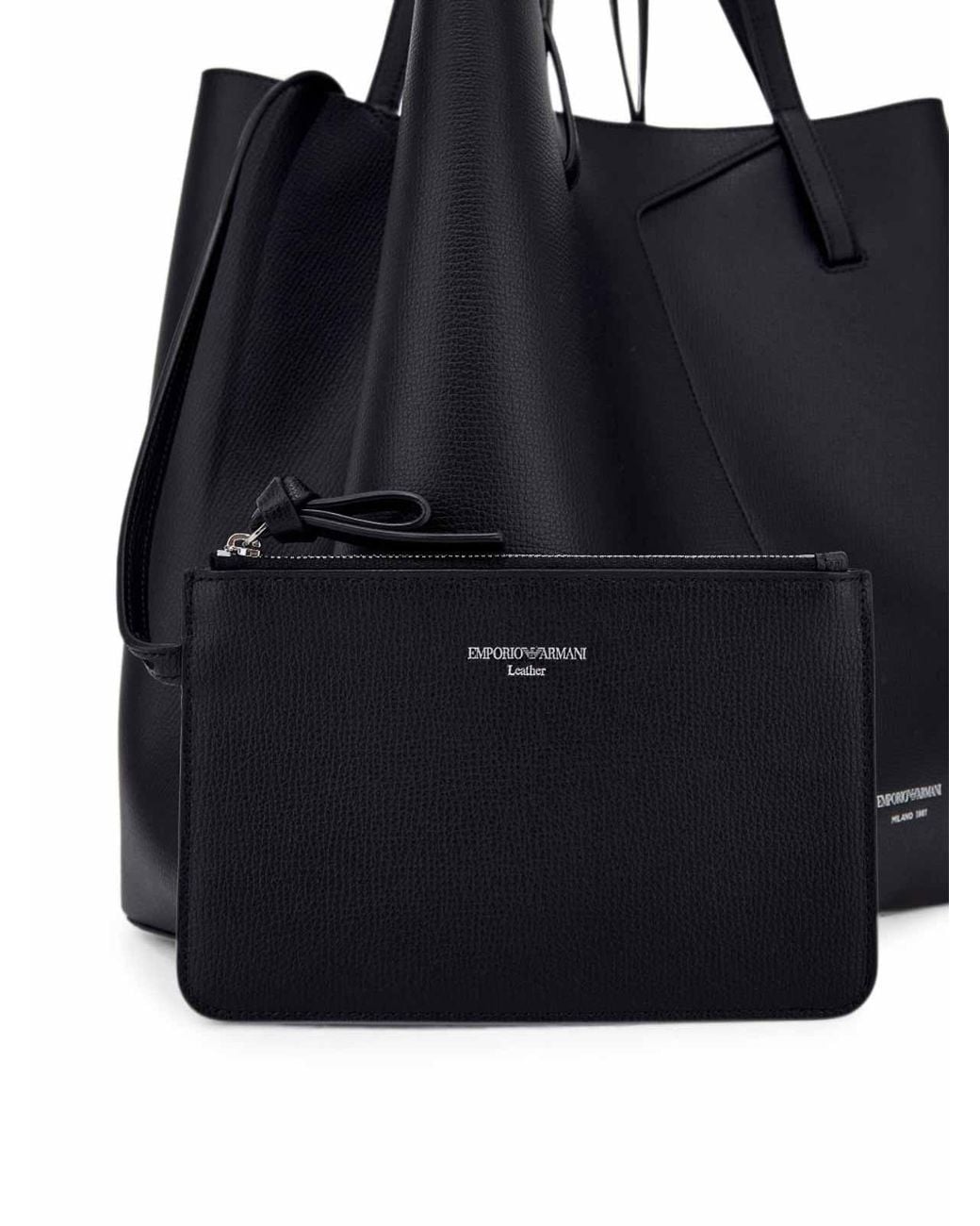 Emporio Armani Black Medium Leather Tote Bag