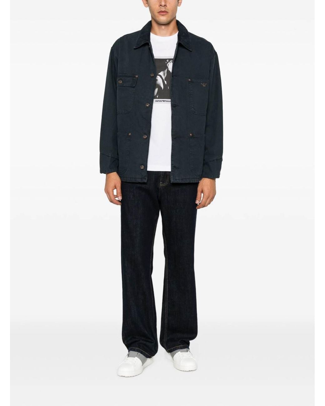 Emporio Armani Blue Cotton Caban Coat for men
