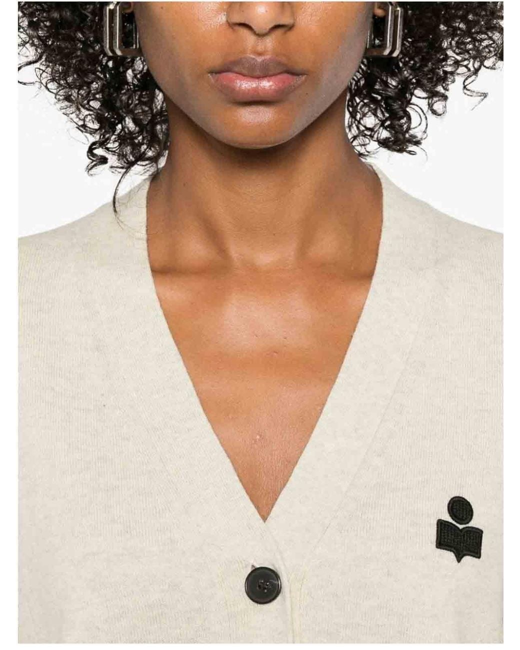Isabel Marant Natural Karina Logo-Embroidered Cardigan