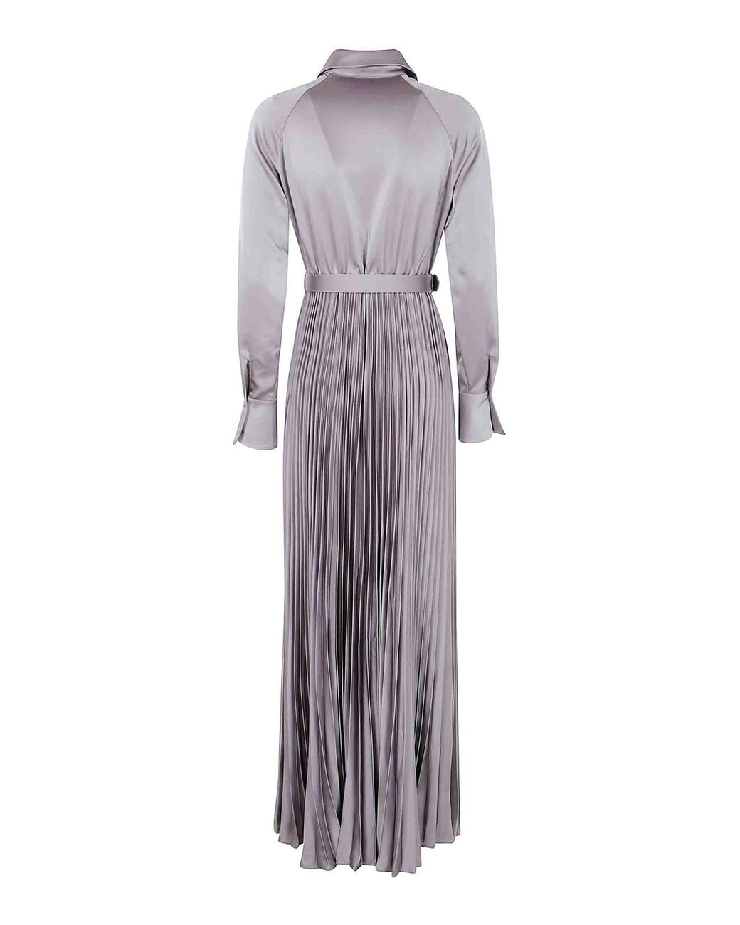 Self-Portrait Gray Satin Pleated Maxi Dress