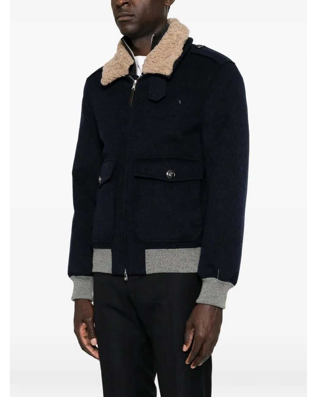 Brunello Cucinelli Black Bonded Cashmere Beaver Cloth Bomber Jacket for men
