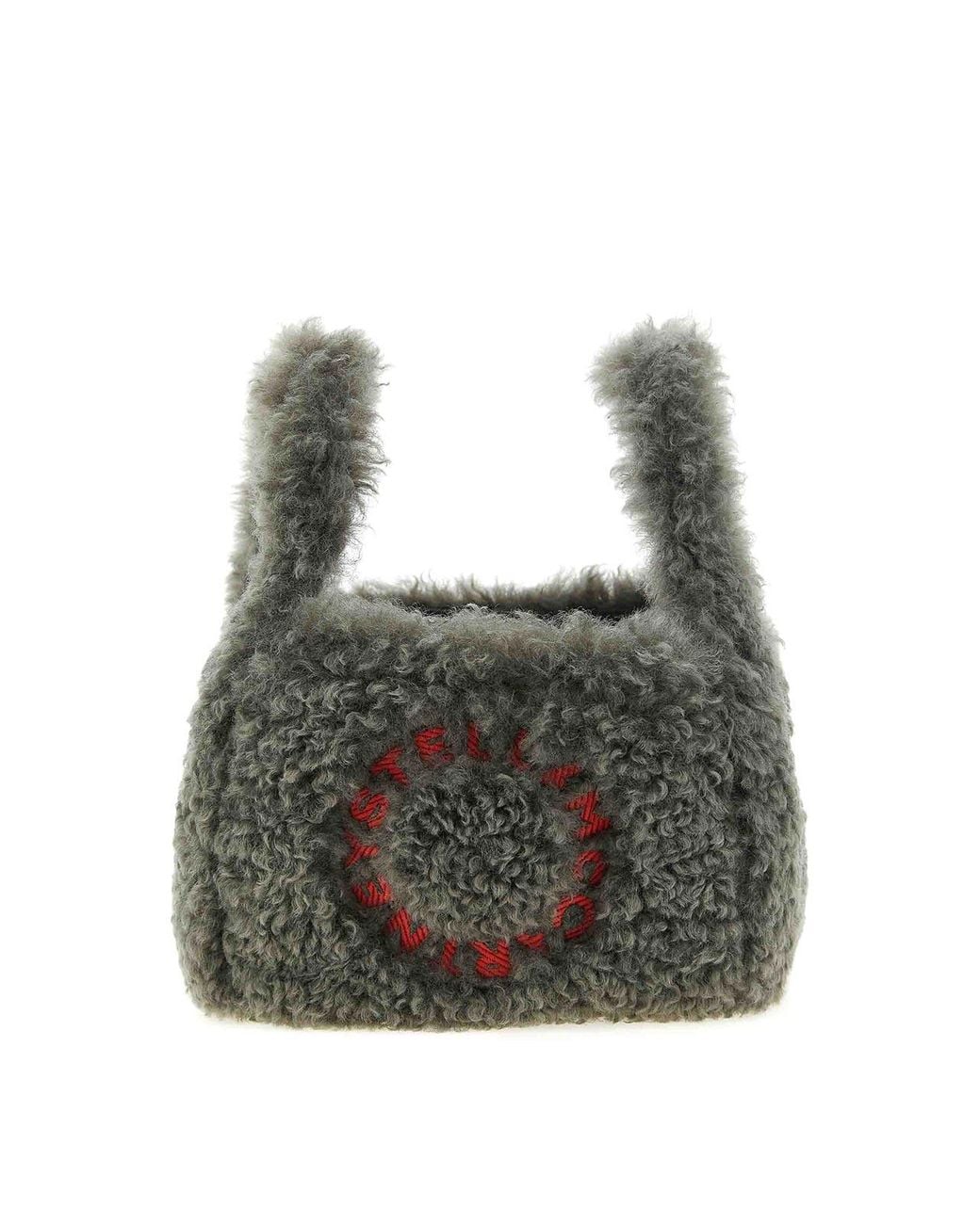 Stella McCartney Gray Shearling Logo Shoulder Bag