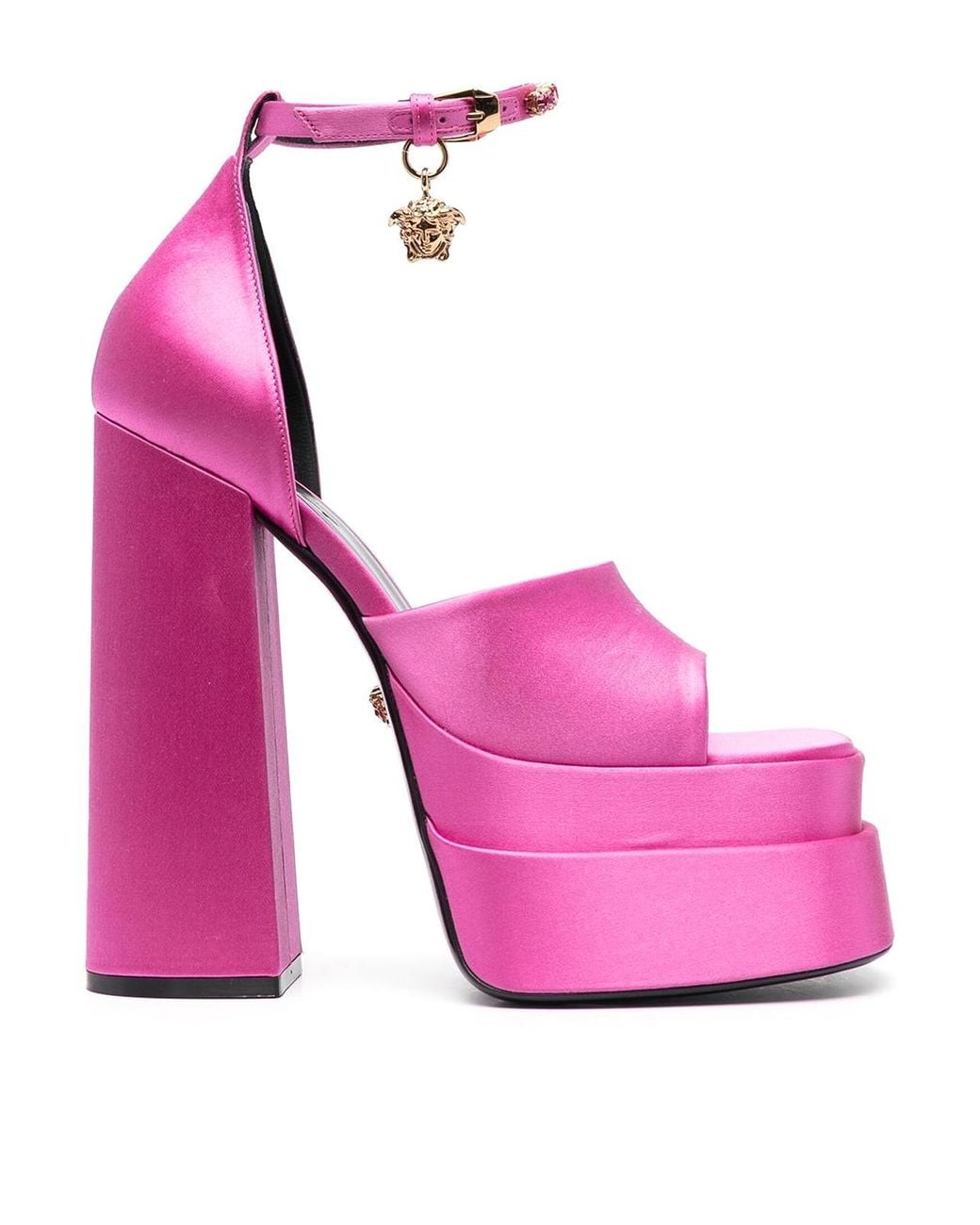 Versace Pink Medusa Charm Platform Sandals