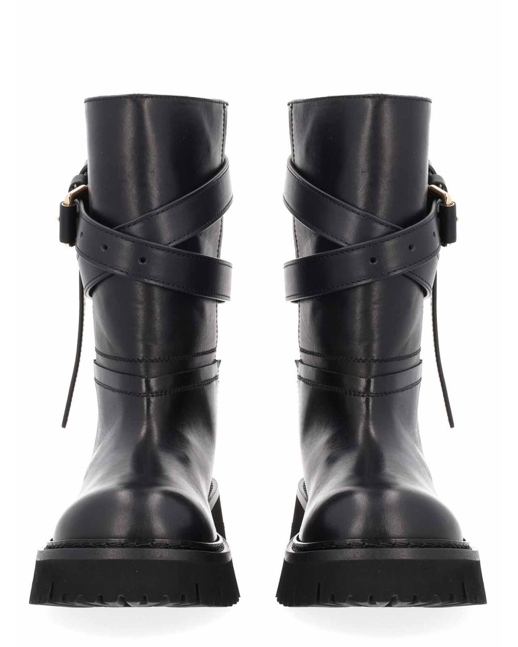 Moschino Black Buckle-Strap Leather Boots