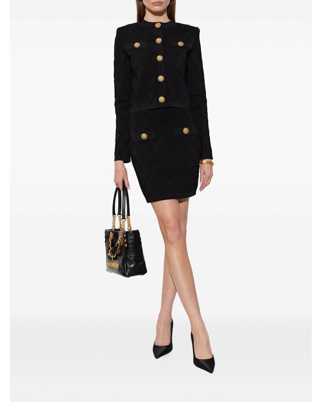 Balmain Black Quilted Mini Knitted Skirt
