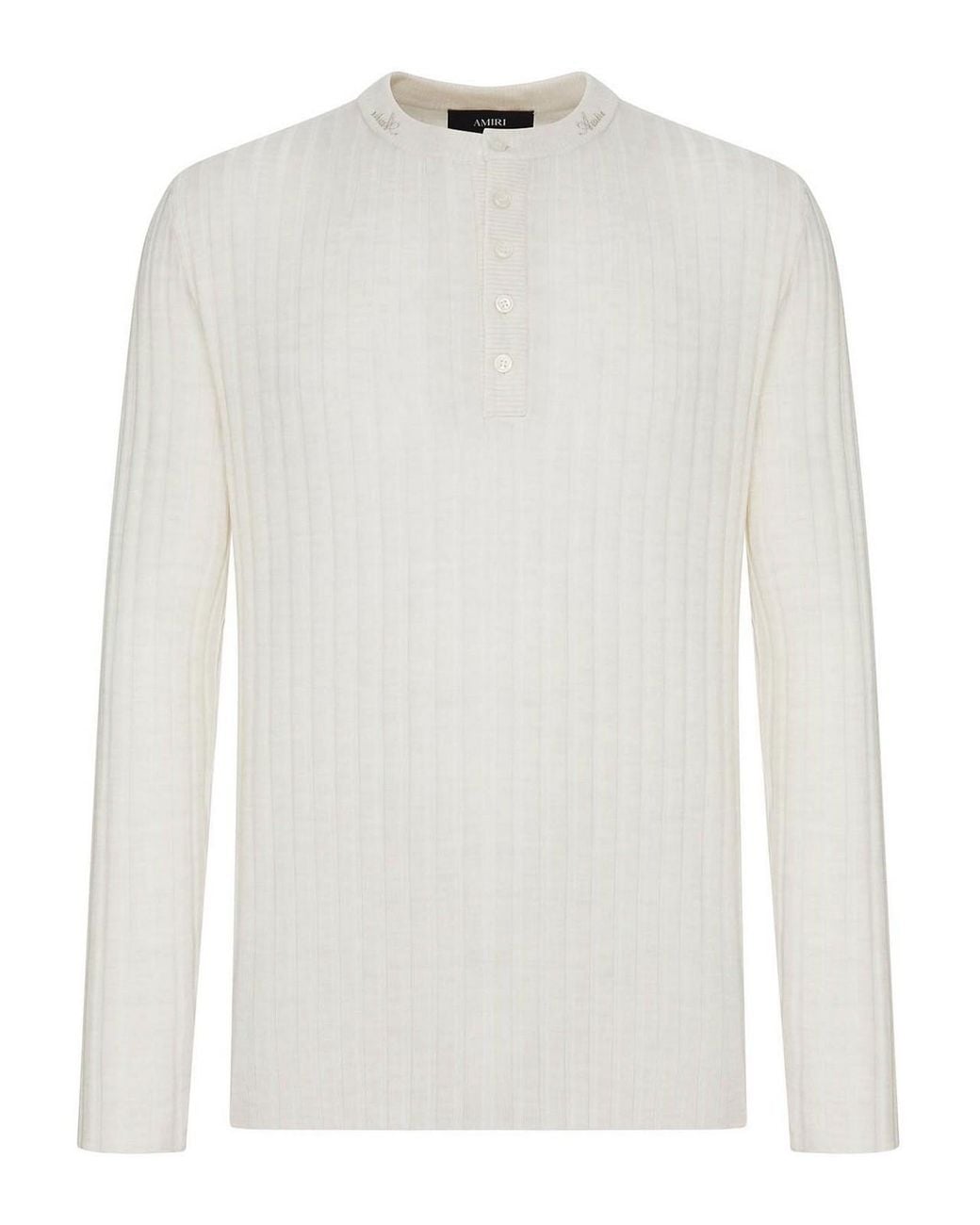 Amiri White Henley Long-Sleeved Ribbed Knit Sweater for men