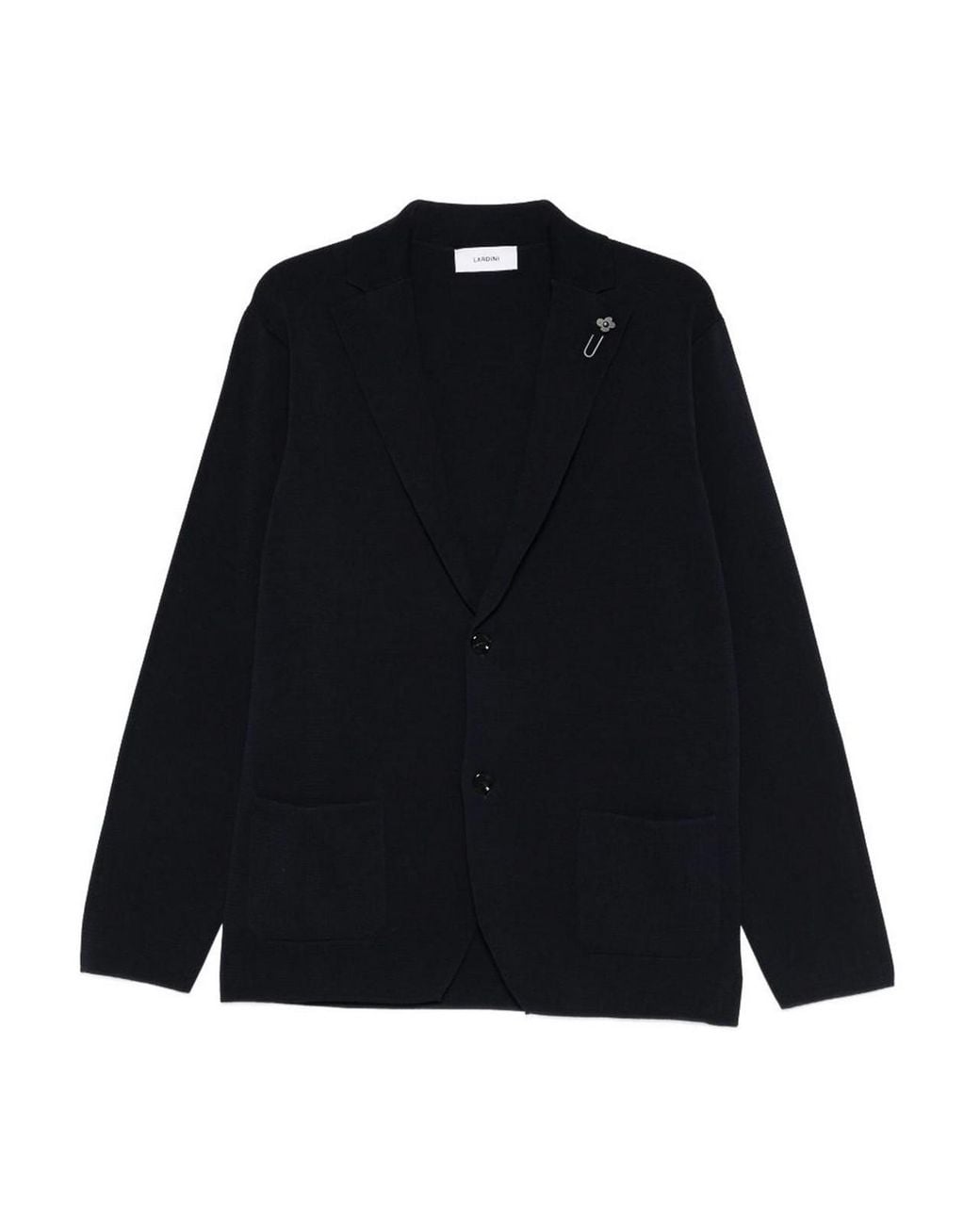 Lardini Black Dark Wool Jacket With Flower Clip for men