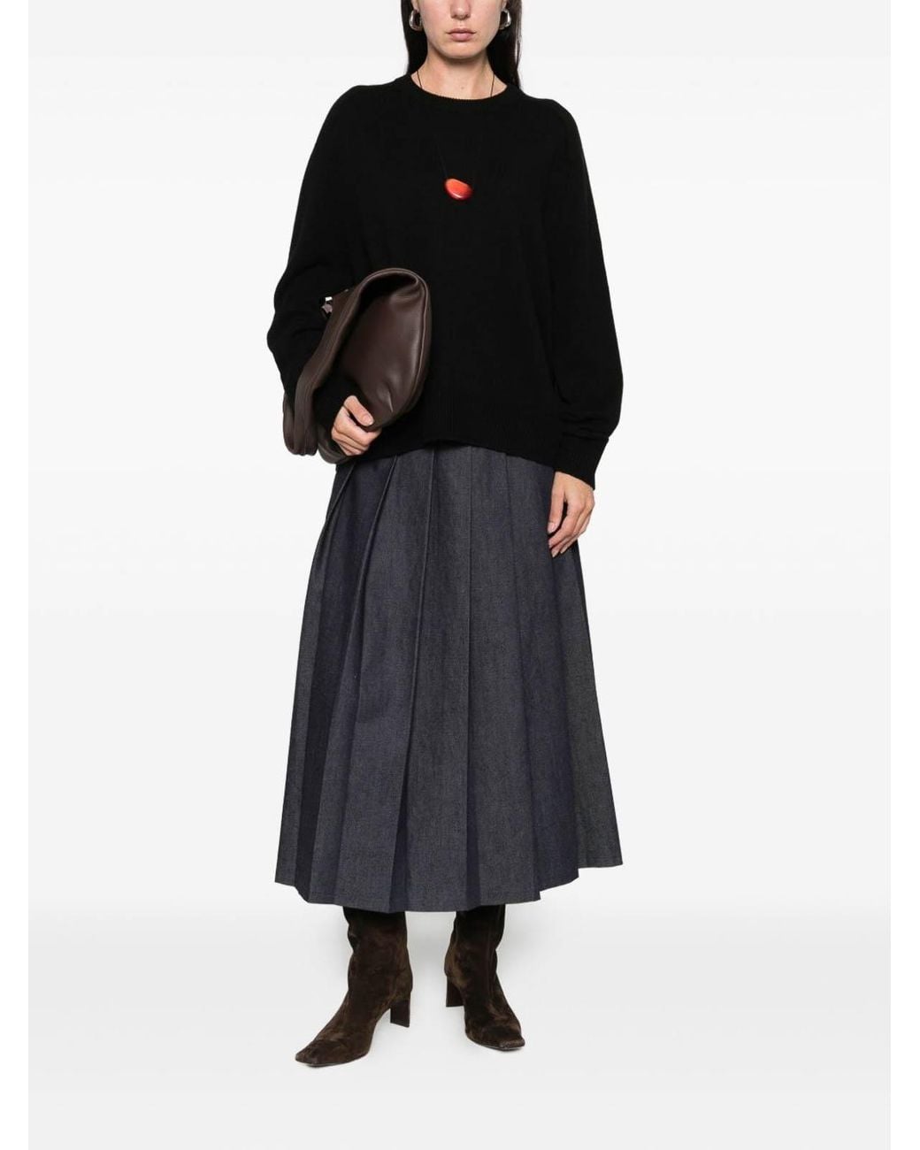 Soft Goat Black Wool Crewneck Jumper