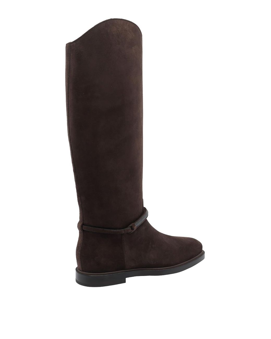 Brunello Cucinelli Black Suede Boots With Monili Strap