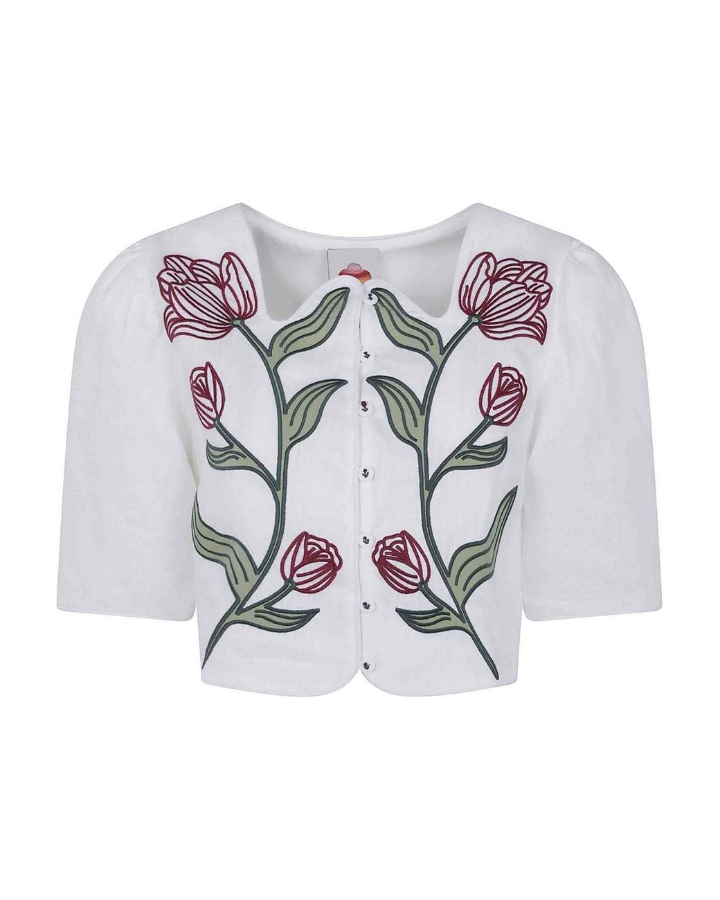 Farm Rio White Flower Crop Top Short Sleeve