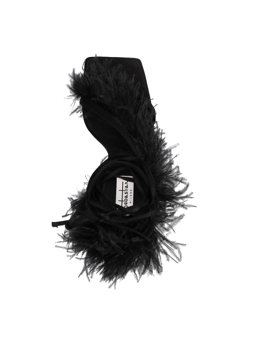 Sebastian Milano Black Feather Detailed Wrap Sandals