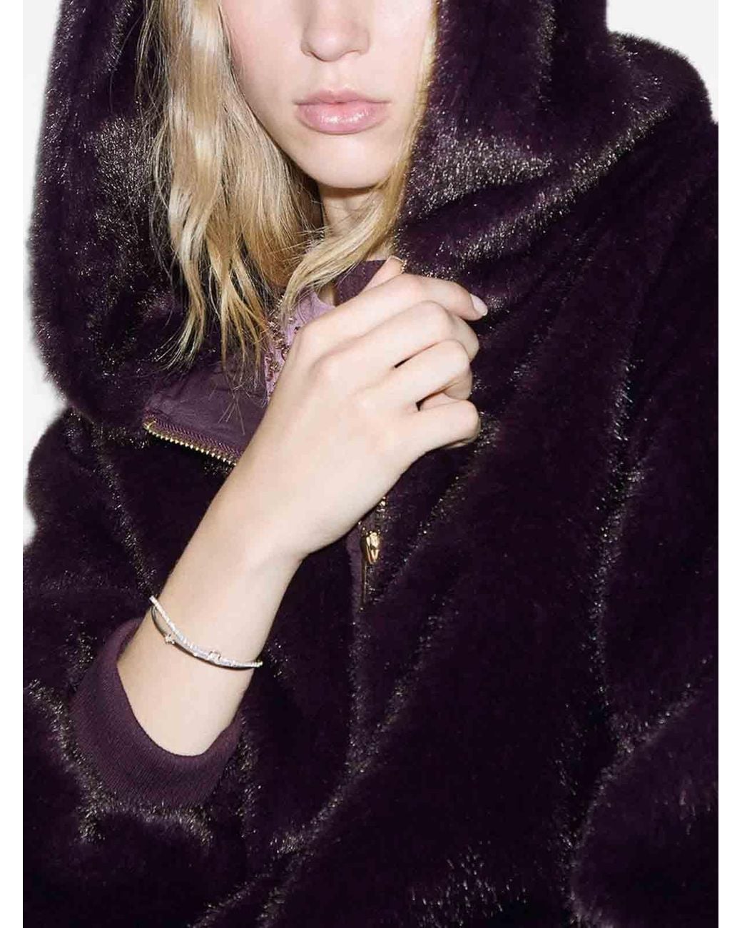 Liu Jo Blue Oversized Dark Faux-Fur Jacket