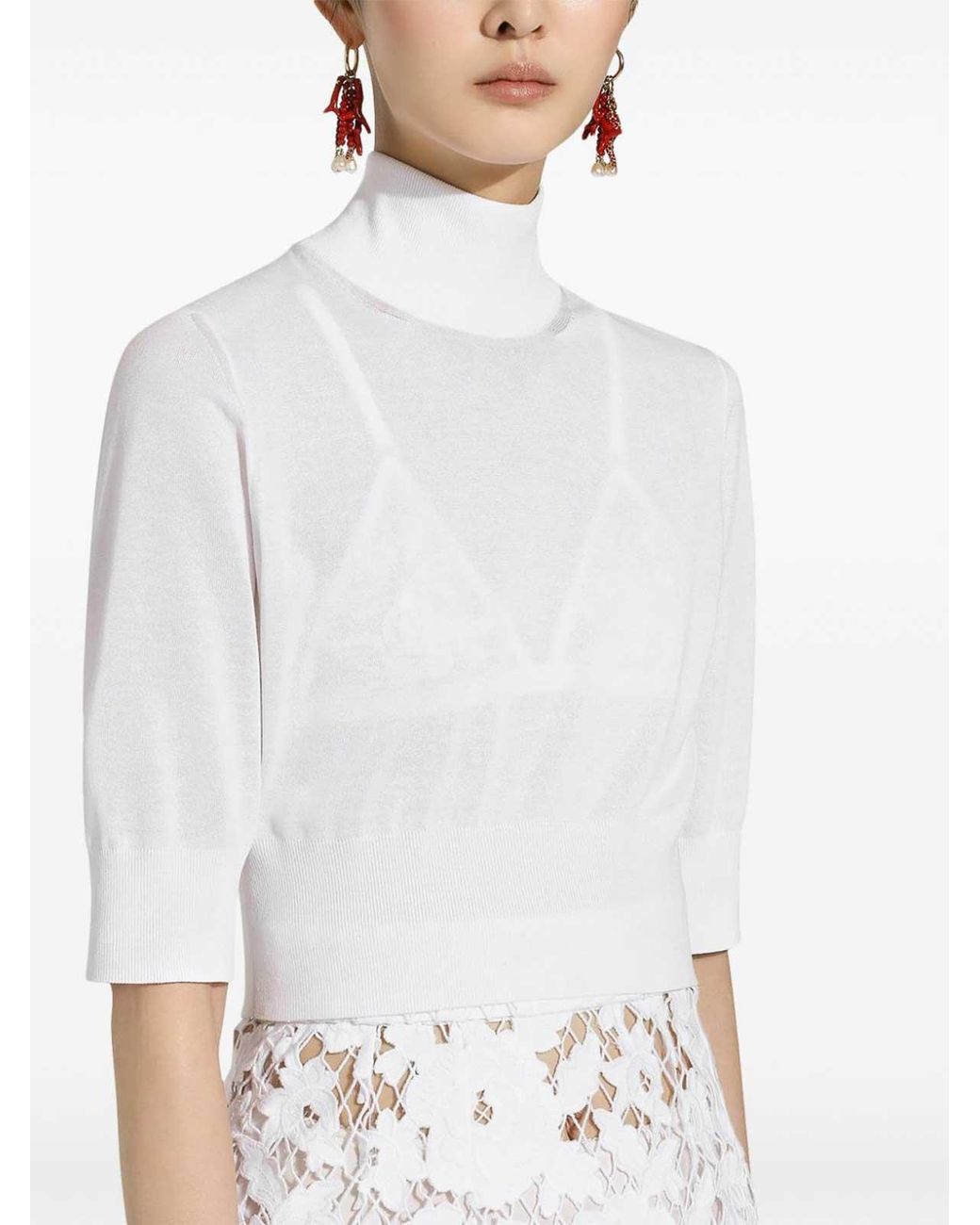 Dolce & Gabbana White Viscose Blend Turtleneck Sweater