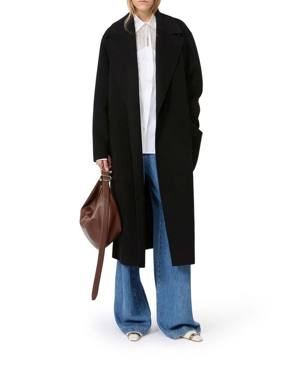 Sportmax Black Oversized Double Wool Coat