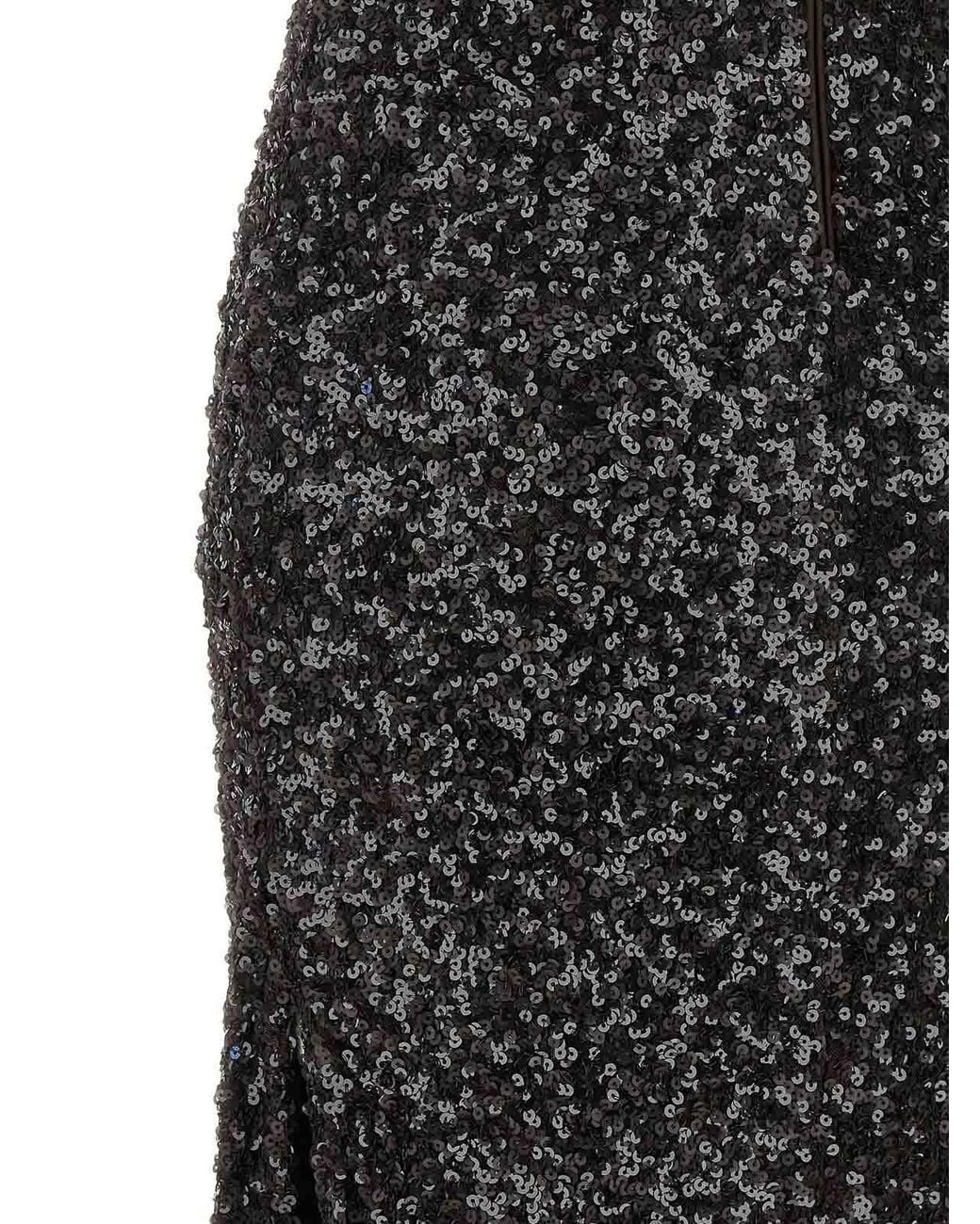 ROTATE BIRGER CHRISTENSEN Black Sequins Maxi Slit Dress