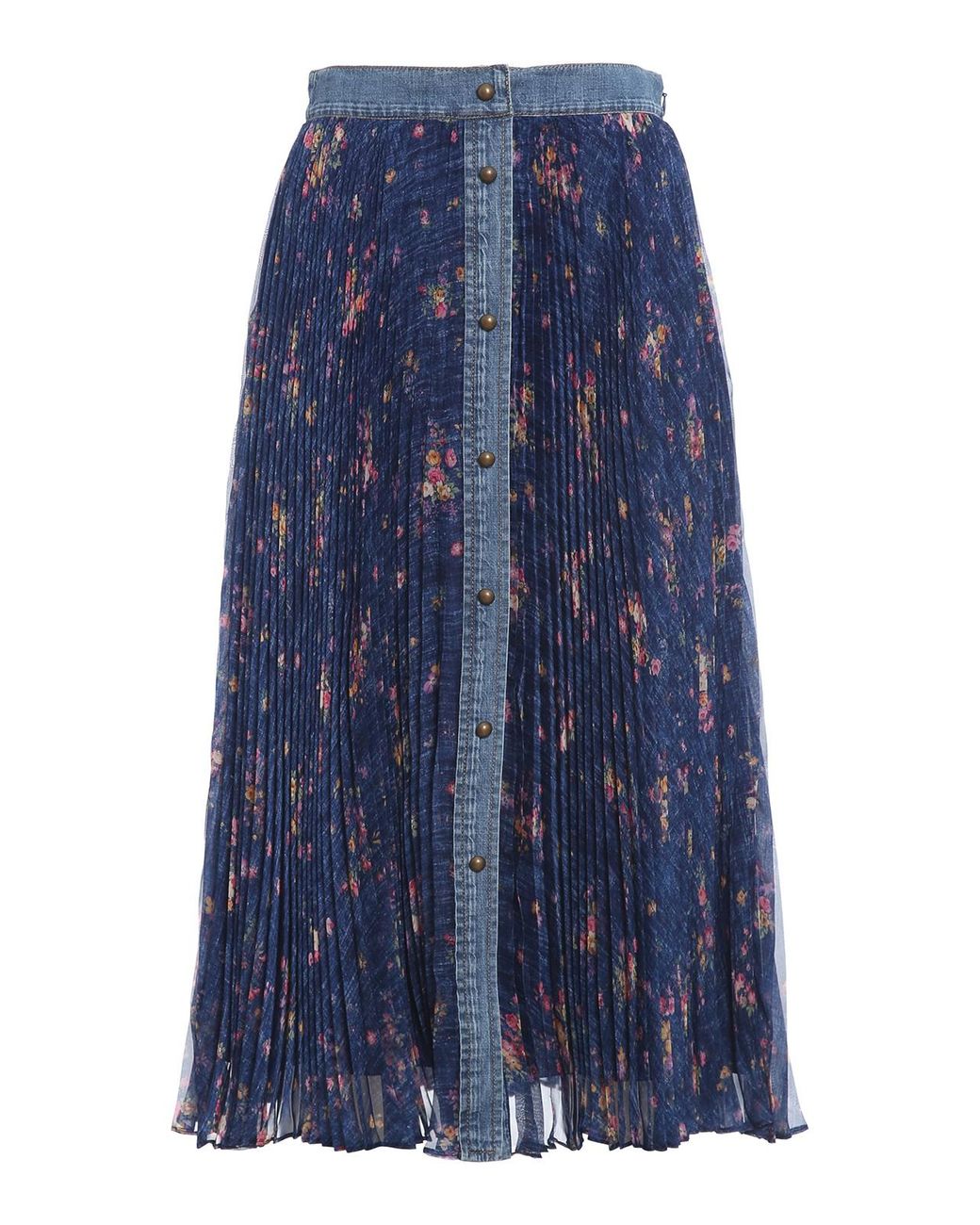 Philosophy Di Lorenzo Serafini Blue Denim Trim Pleated Skirt