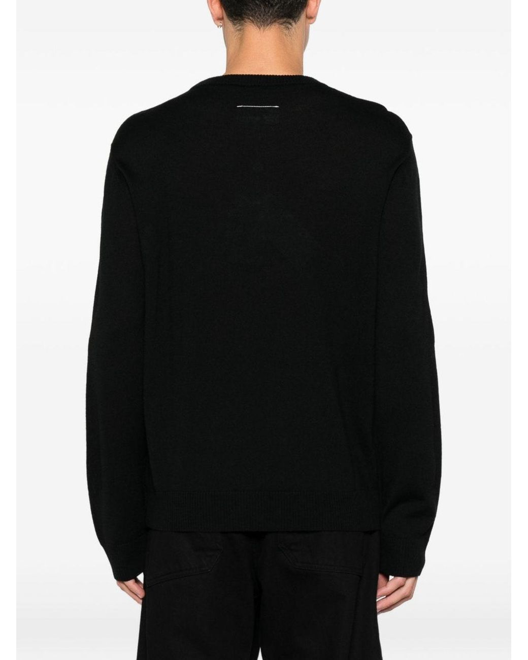MM6 by Maison Margiela Black Lightweight Wool Crew Neck Sweater for men