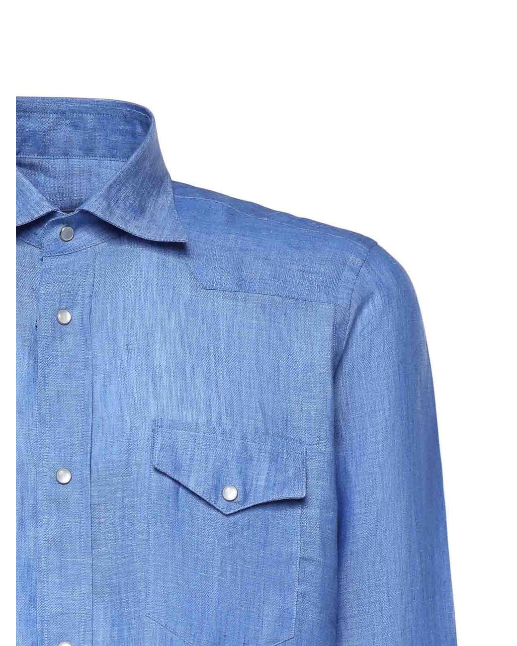 Sartorio Napoli Blue Texas Linen Shirt for men