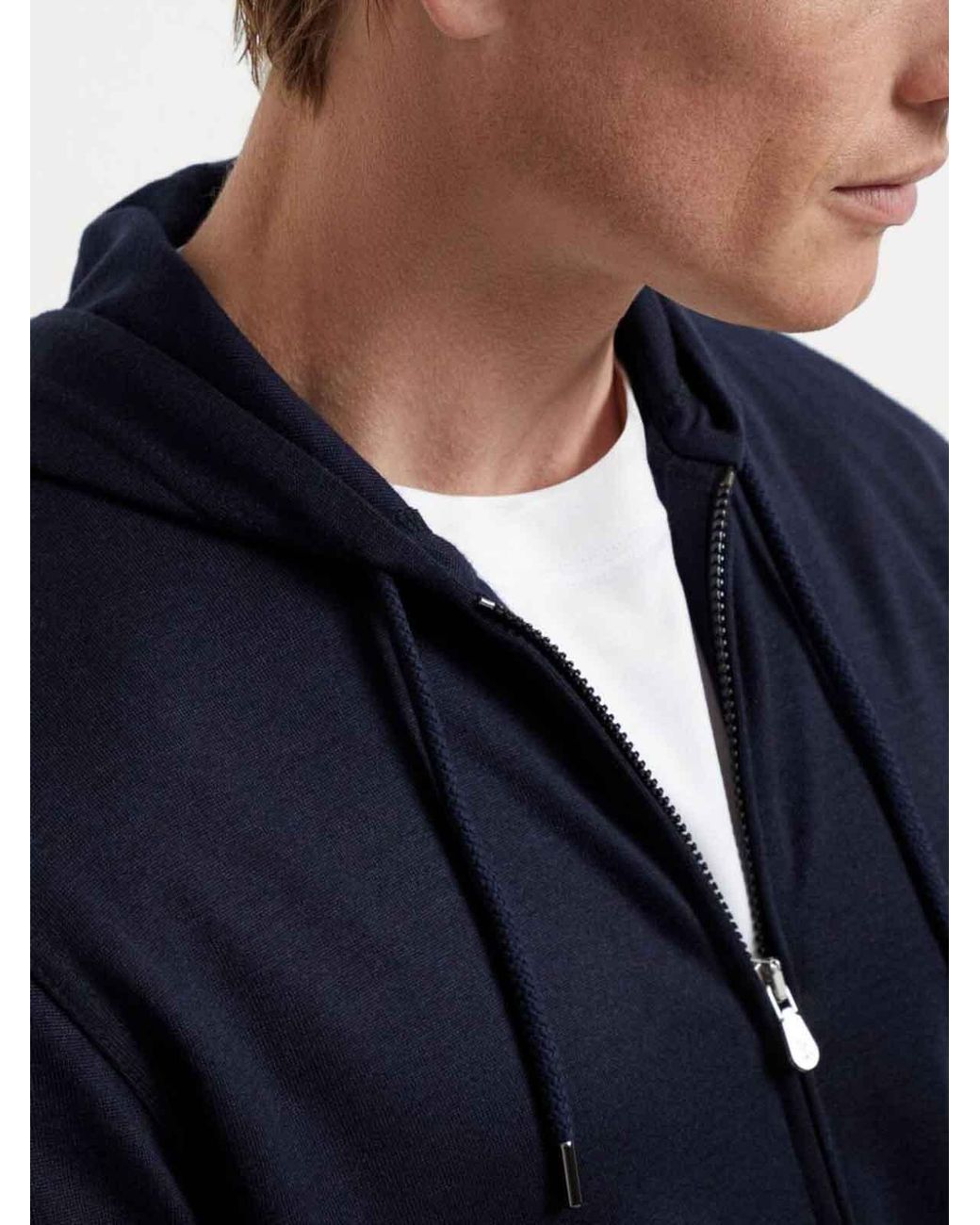 Brunello Cucinelli Blue Hooded Sweatshirt With Zipper for men