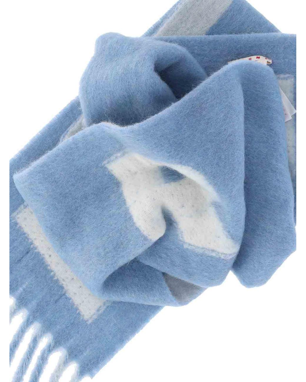 Marni Blue Logo Striped Scarf