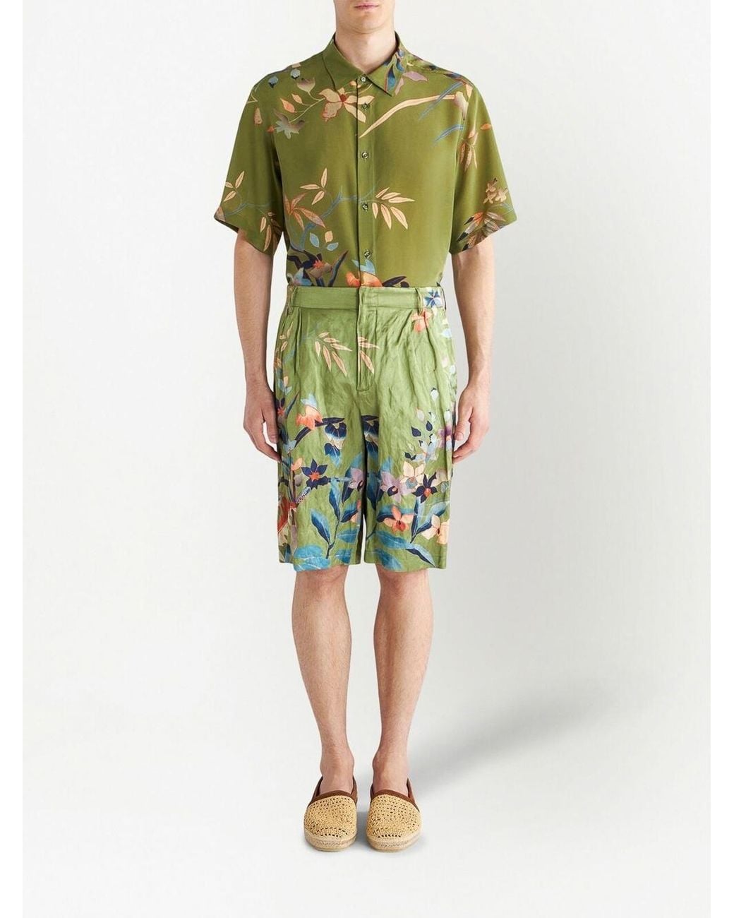 Etro Green Printed Shorts for men