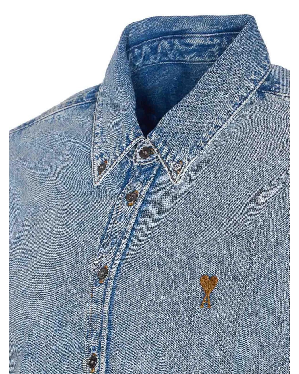 AMI Blue Denim Adc Denim Shirt Frontal Buttons Closure for men