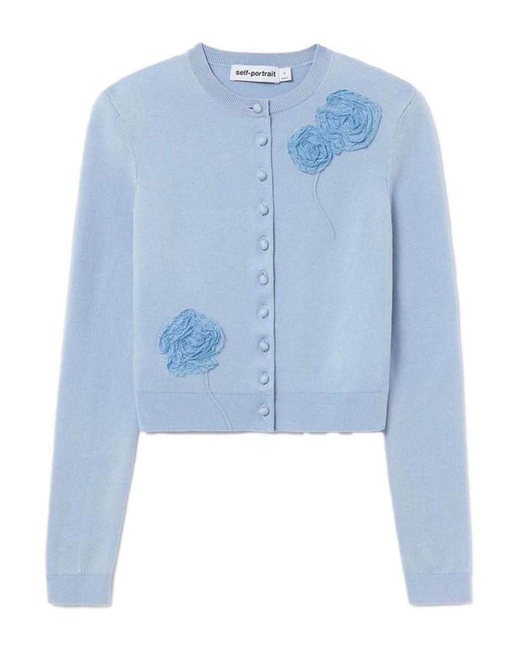 Self-Portrait Blue Flower Knit Cardigan