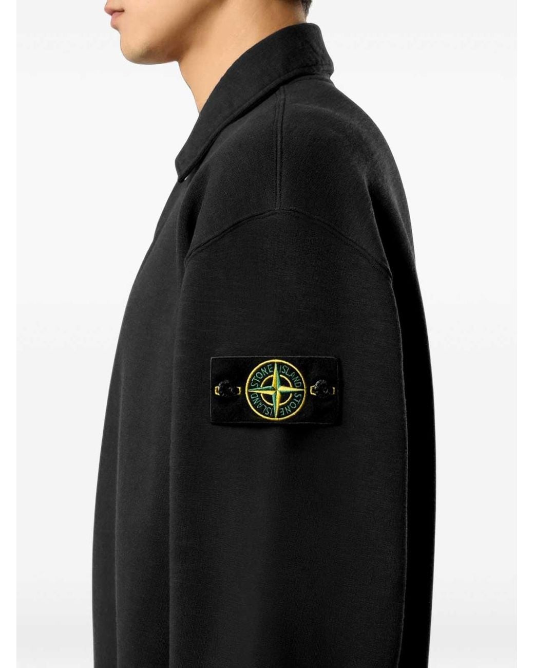 Stone Island Black Compass Cotton Polo Sweatshirt for men
