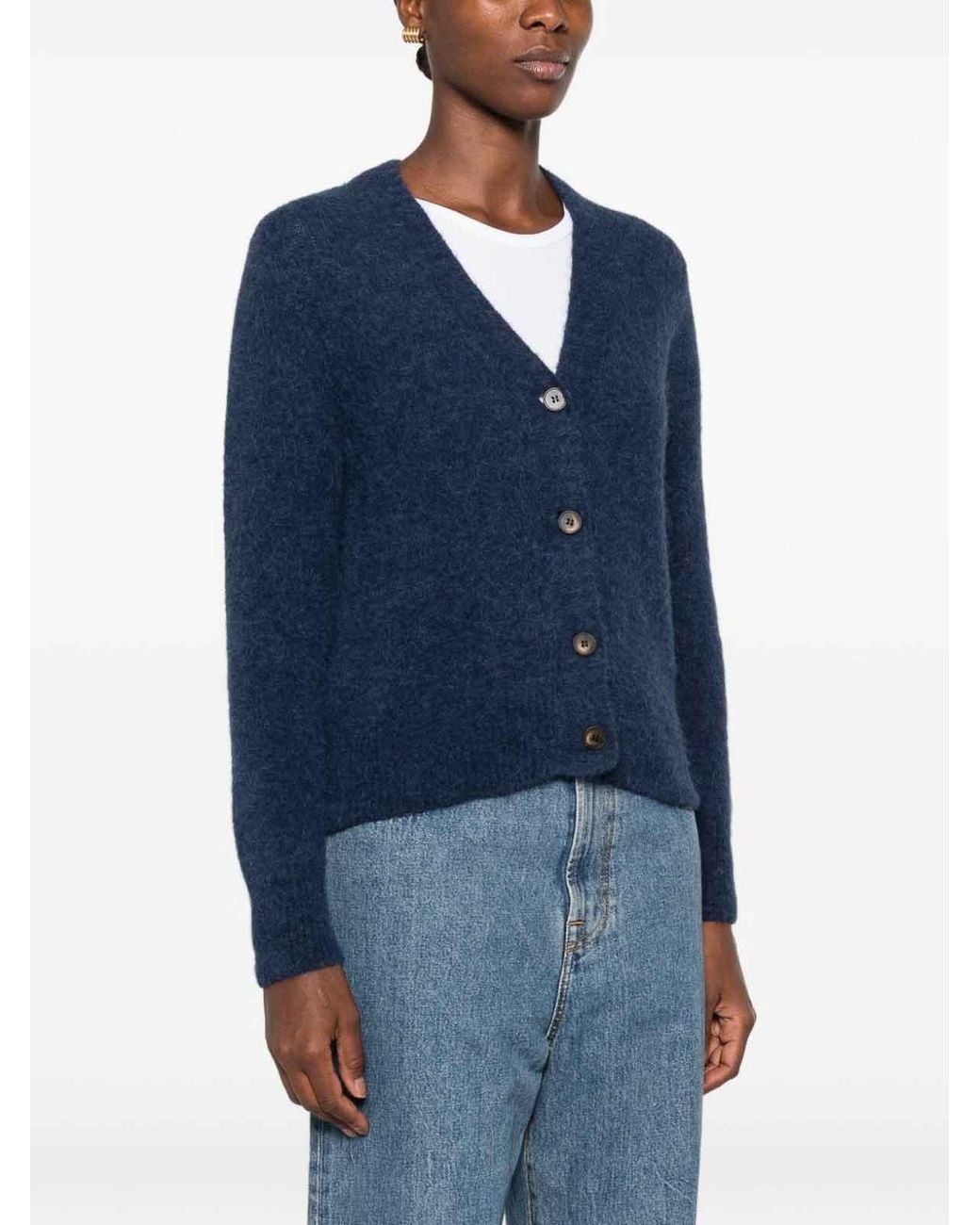 Base London Blue Wool V-Necked Cardigan