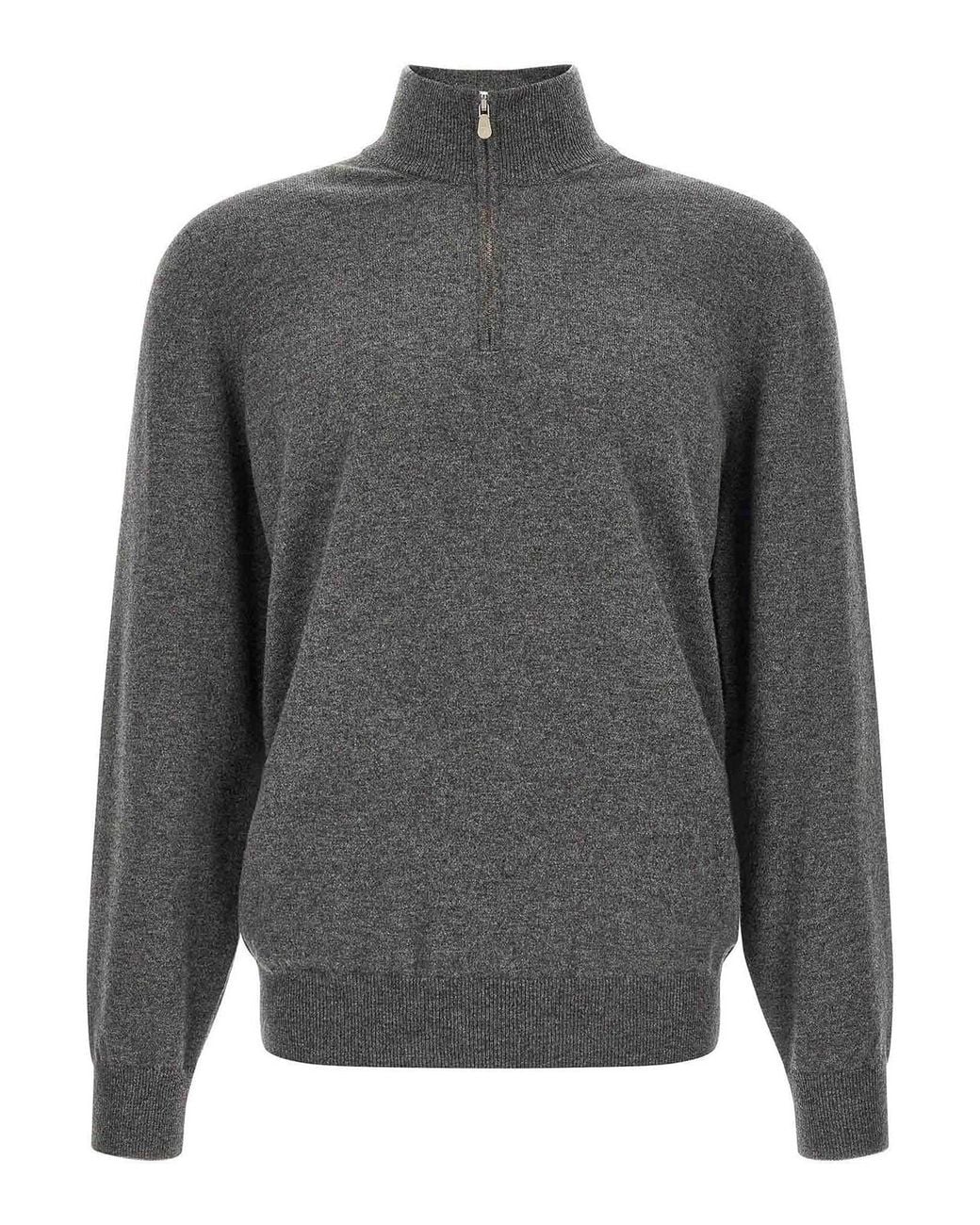 Brunello Cucinelli Gray Half-Zip Cashmere Jumper for men