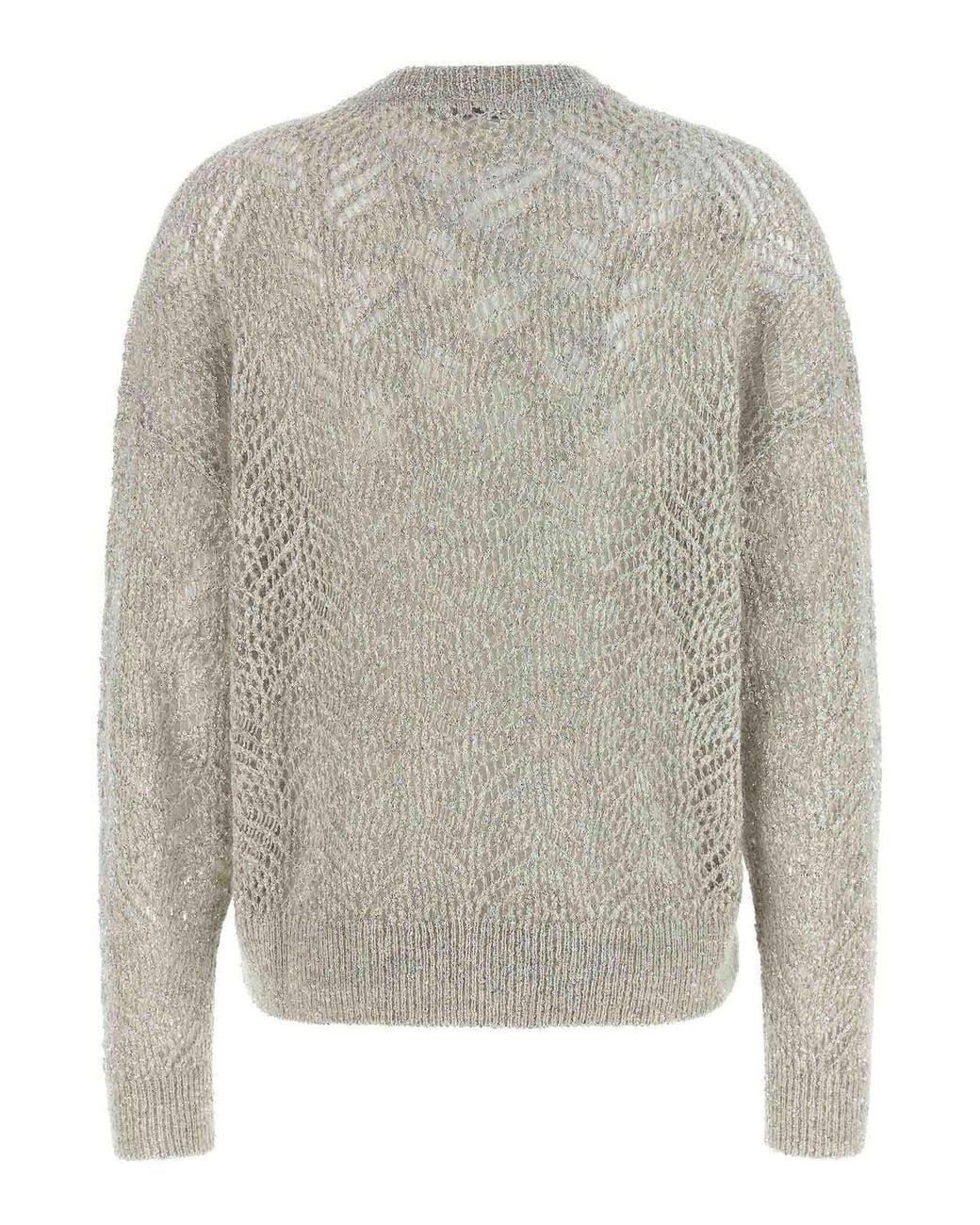 Brunello Cucinelli Gray Dazzling Abstract Leaf Jumper