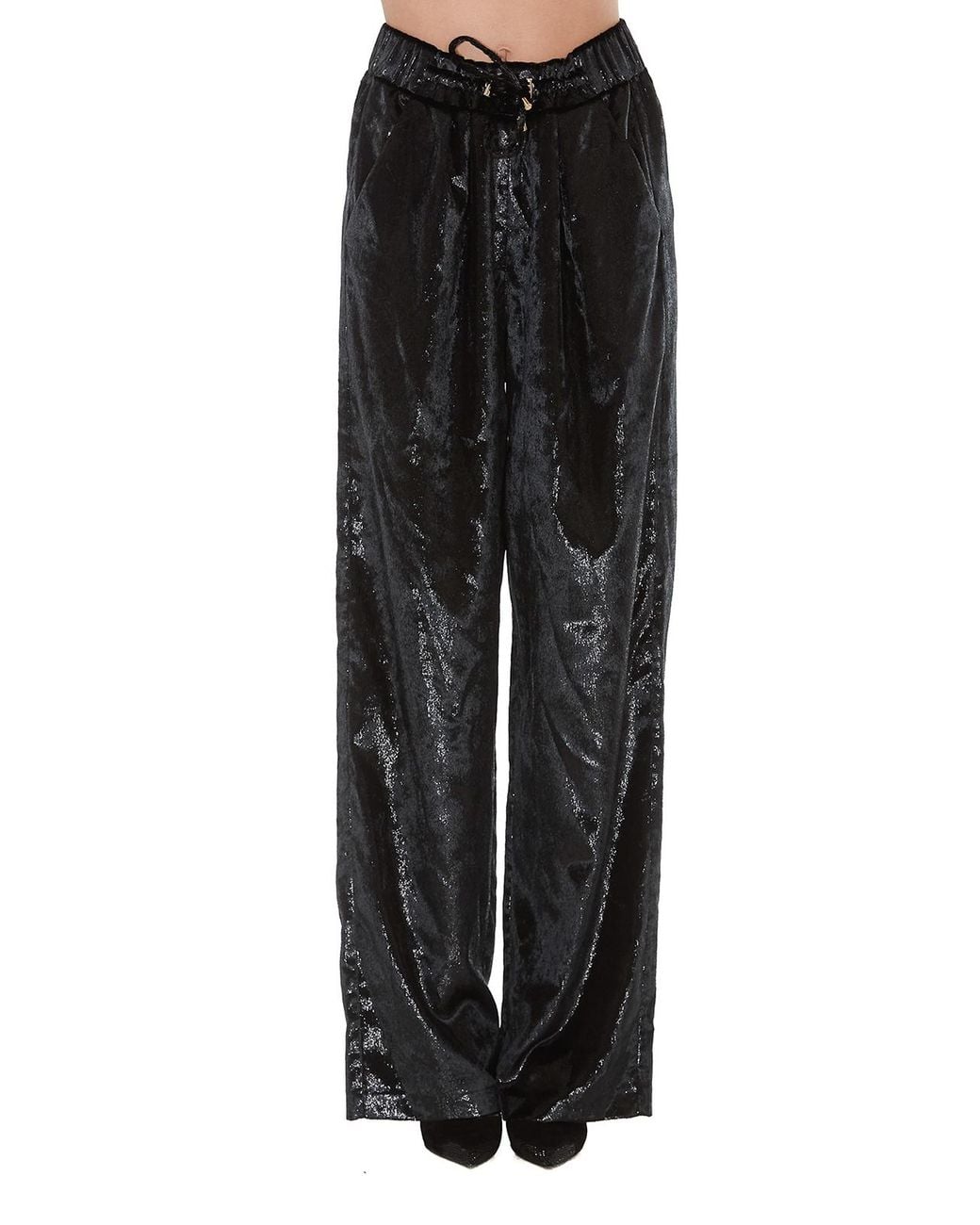 Balmain Black Shimmering Palazzo Trousers