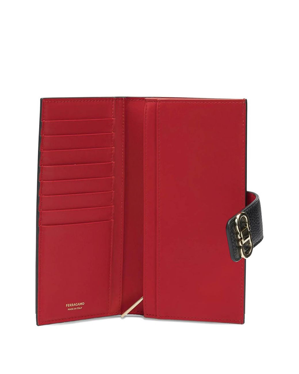 Ferragamo Black Gancini Grained Leather Continental Wallet