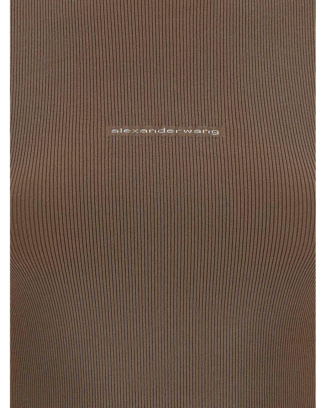 Alexander Wang Brown Logo Ribbed Sweater